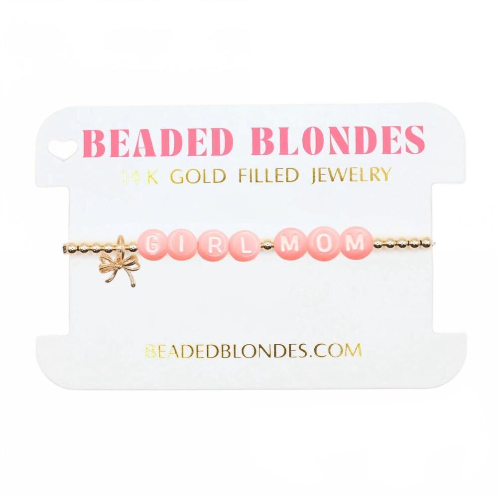 NEW BEADED BLONDES women's girl mom charm bracelet in pink